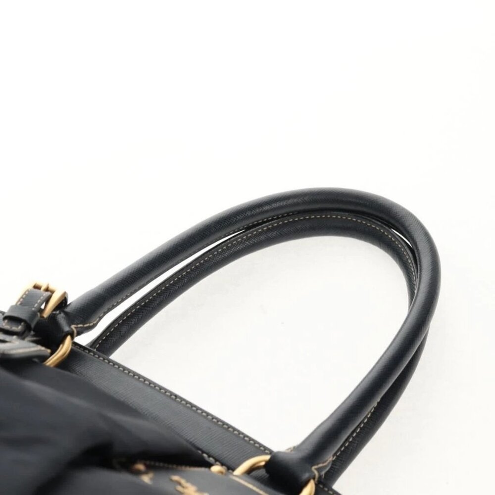 PRADA Hand Bag Nylon Leather Navy Gold - Picture 9 of 16